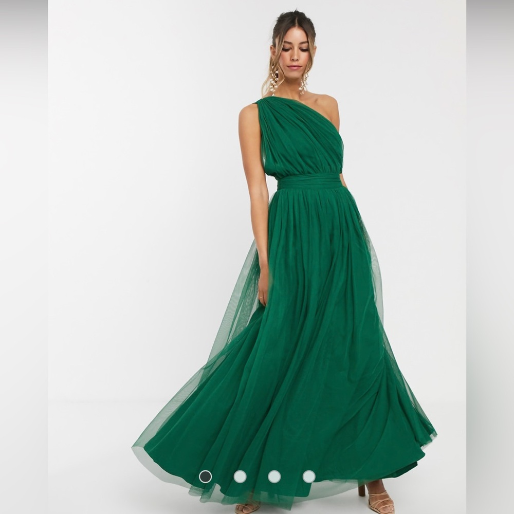 ASOS Elegant Green One-Shoulder Tulle Maxi Dress US 14